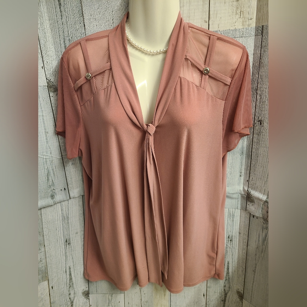 Liz McCoy Tie-Front Top with Sheer Top/Sleeves, Size 1X - Picture 4 of 7